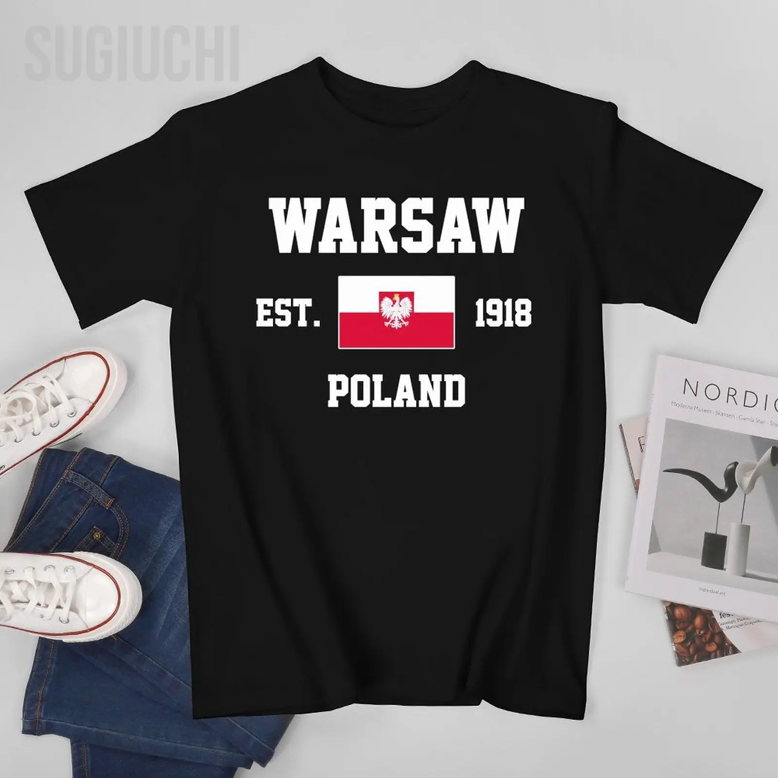 Patriotic Flag Poland EST.1918 Warsaw Men Tshirt Tees T-Shirt O-neck T Shirts Women Boys Clothing 100% Cotton