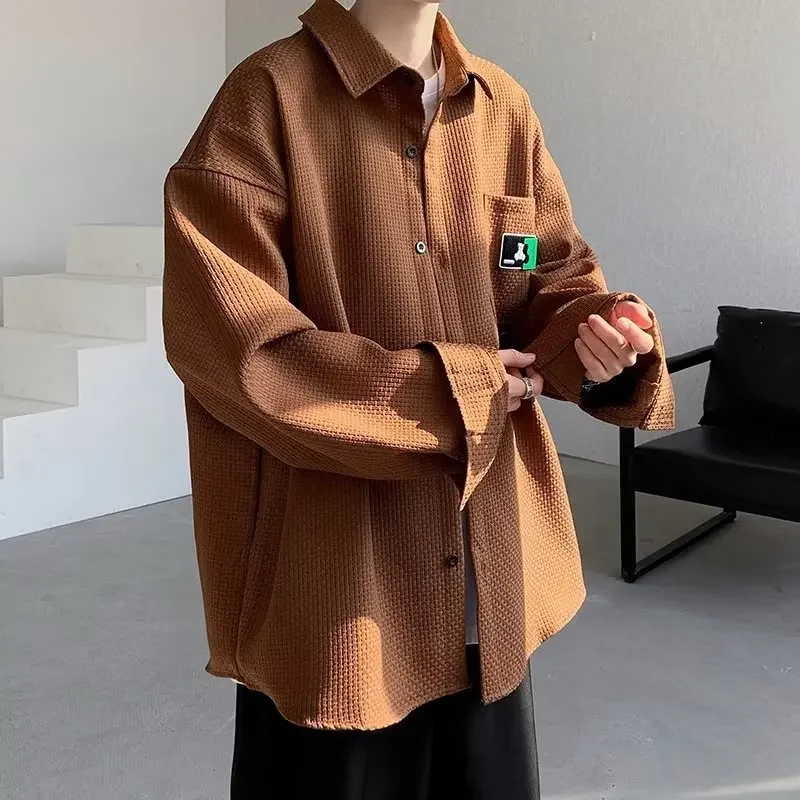 

Spring Autumn Solid Color Long Sleeve Shirt for Men Japanese and Korean Fashion Harajuku Loose Casual Men's Shirt Coat Y2k