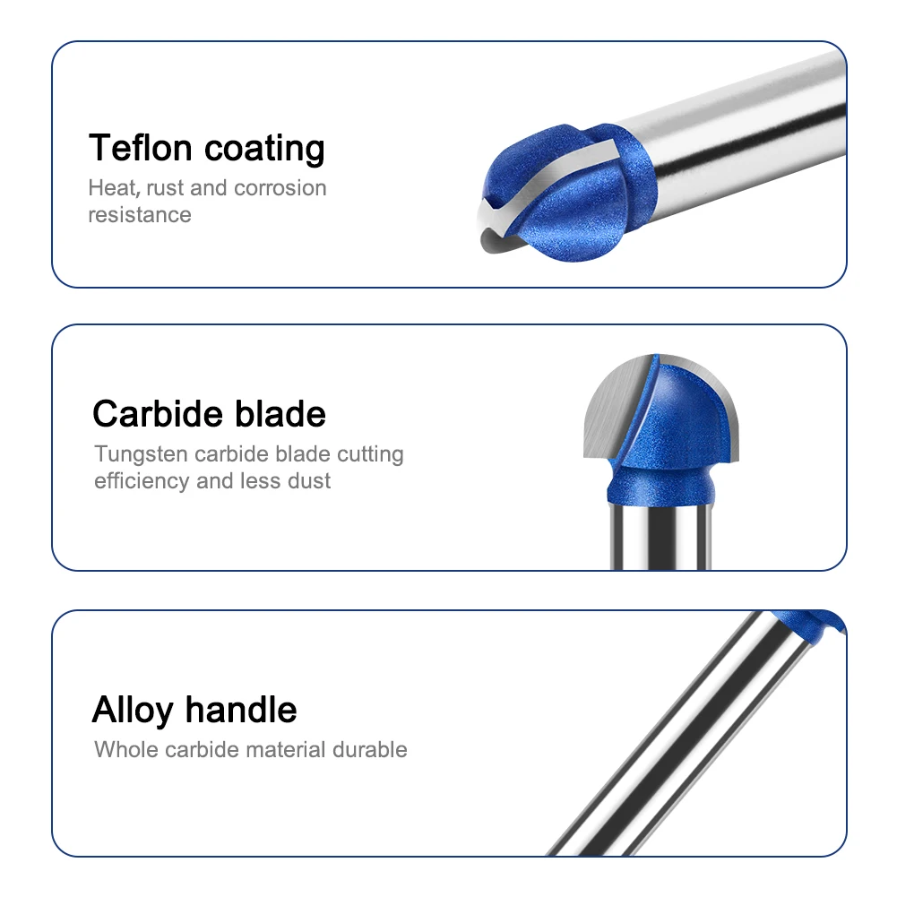 6mm 1/4in Shank Ball Nose Router Bit Round Nose Cove Box Bit Carbide Wood Milling Cutter Woodworking Tools