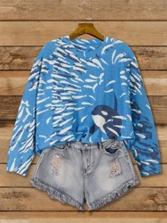 plus Size Comfortable Casual Ladies Sweater with Whale Pattern Drop Shoulder Leisure Eye-Catching Knitwear for Women