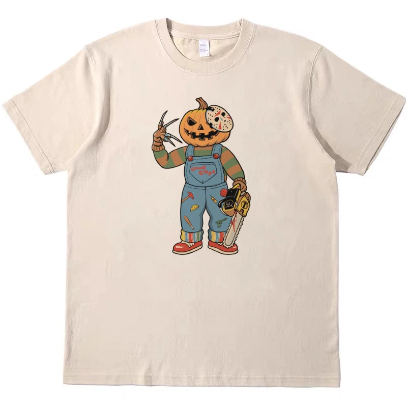

Pure Cotton Loose Fit loween Horror Saw T-irt ex American Vintage Sle ort Sve round Ne Printed Tee for Youth
