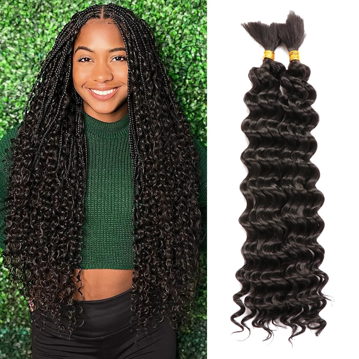 Synthetic Deep Wave Bulk Hair for Braiding 18 Inch Boho Braids Wet Wavy Deep Water Wave Bulk Hair For Micro Braids Natural Color