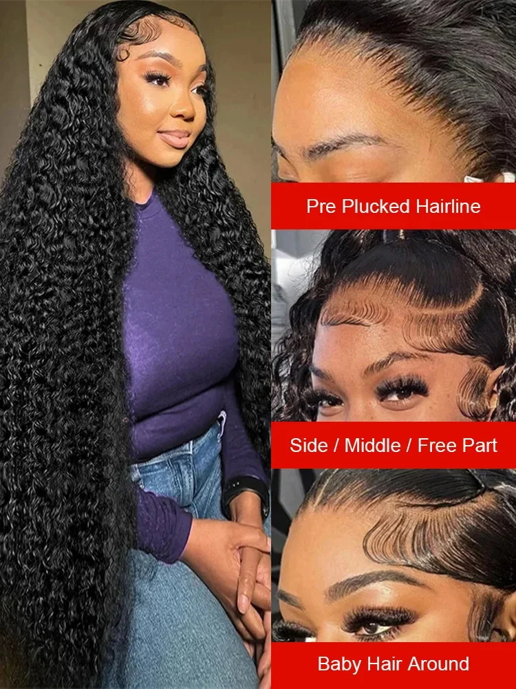 Nadine 36 40 Inch 13x4 Deep Wave HD Lace Frontal Wig Brazilian Human Hair Curly 13x6 Lace Front Wigs For Black Women Preplucked