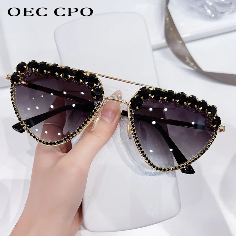 

OEC CPO Diamond Metal Frame Sunglasses Women Fashion Rhinestone Gradient Lens Sun Glasses Female Shades UV400 Eyewear