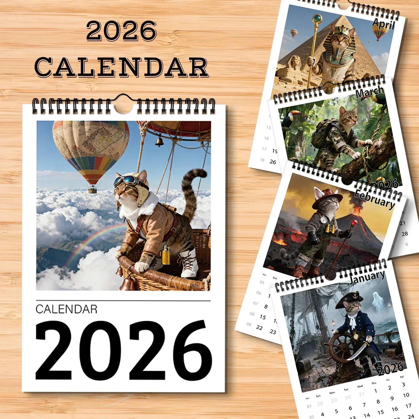 

1 шт. Настенный календарь формата А4 на 2026 с ежемесячными милыми кошками, 12 различных изысканных узоров, подарки для кошек, идеальный подарок на Рождество и Новый год
