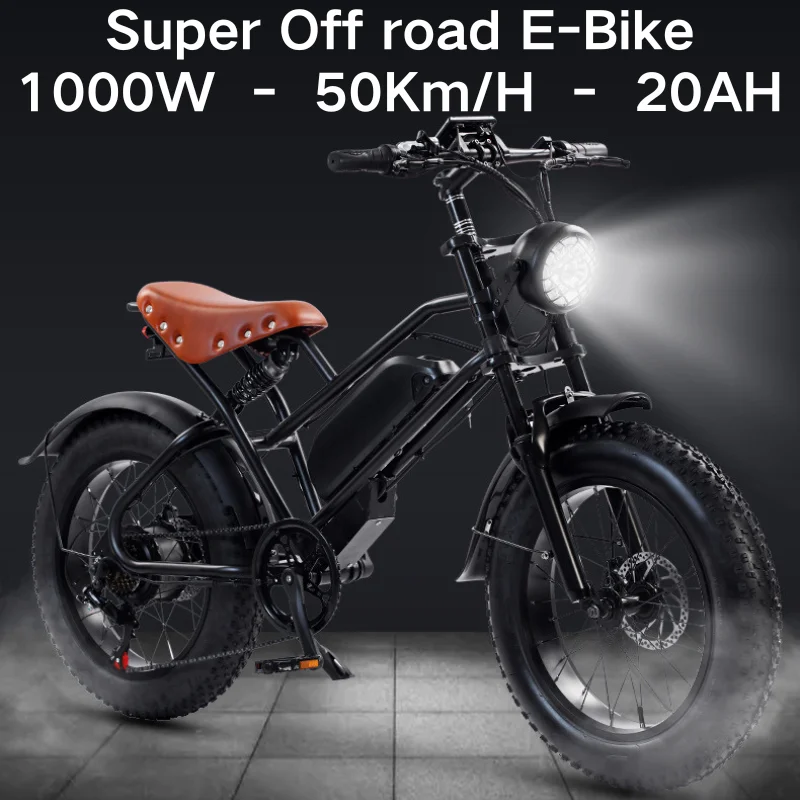 Electric Bicycle 1000W 48V 20AH Hydraulic Disc Brake Mountain Electric Bike 20 Inch Fat Tire Beach Snow Ebike For Adults Cycling