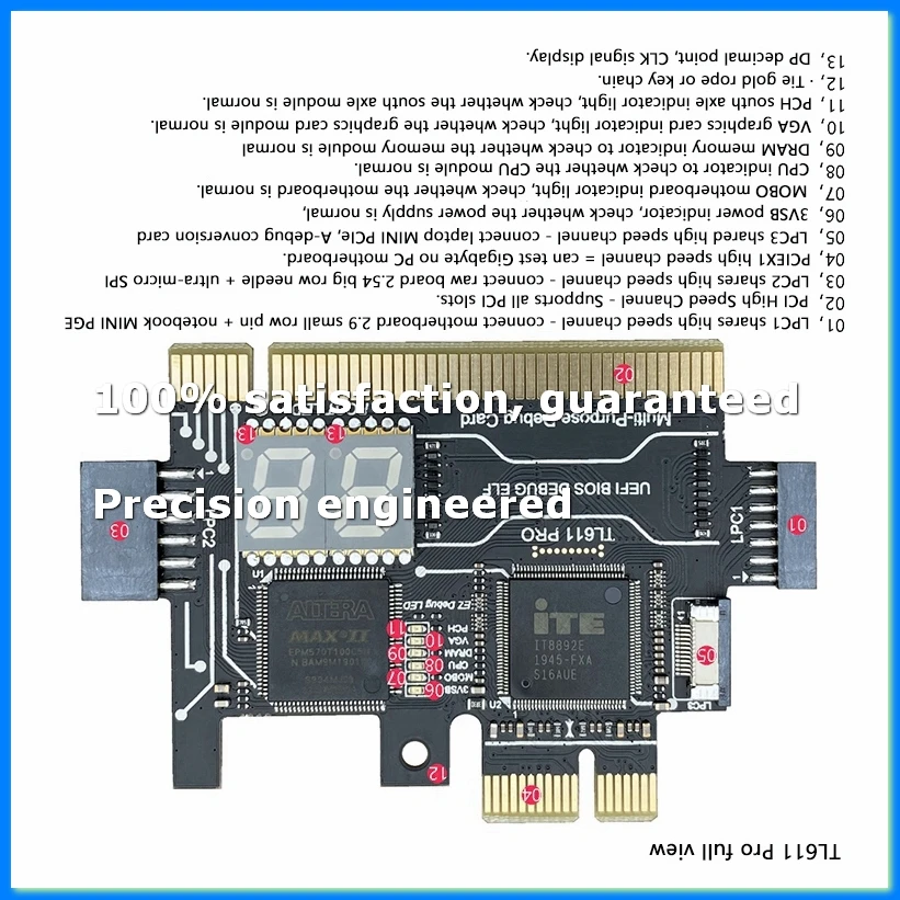 TL611 PRO Diagnostic Card Pcie Diagnostic Card for Desktop Pci Motherboards for Desktops and Laptops(Black)-A49I
