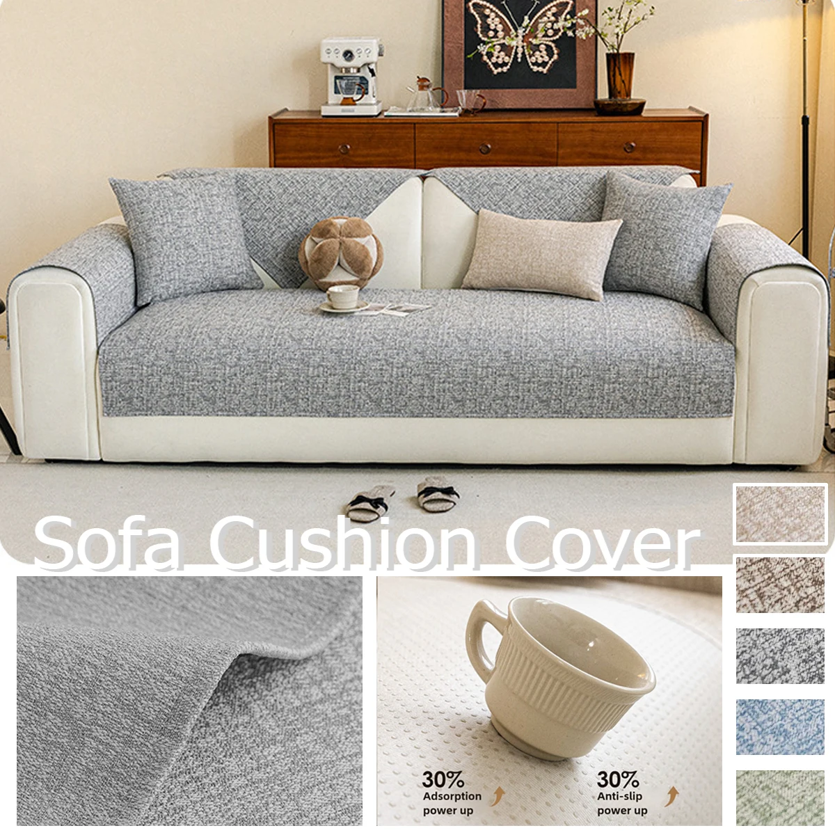 1PC Linen Cotton Sofa Cover Non-Slip Sofa Cushion Cover Furniture Dust Cover Cotton and Linen Four Seasons Universal Solid Color