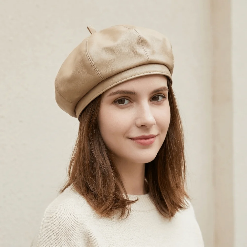 Fashion Solid Color PU Leather Beret Newsboy Cap Artist Hat Octagonal Hat British Style Pumpkin Cap Painter Hat Travel
