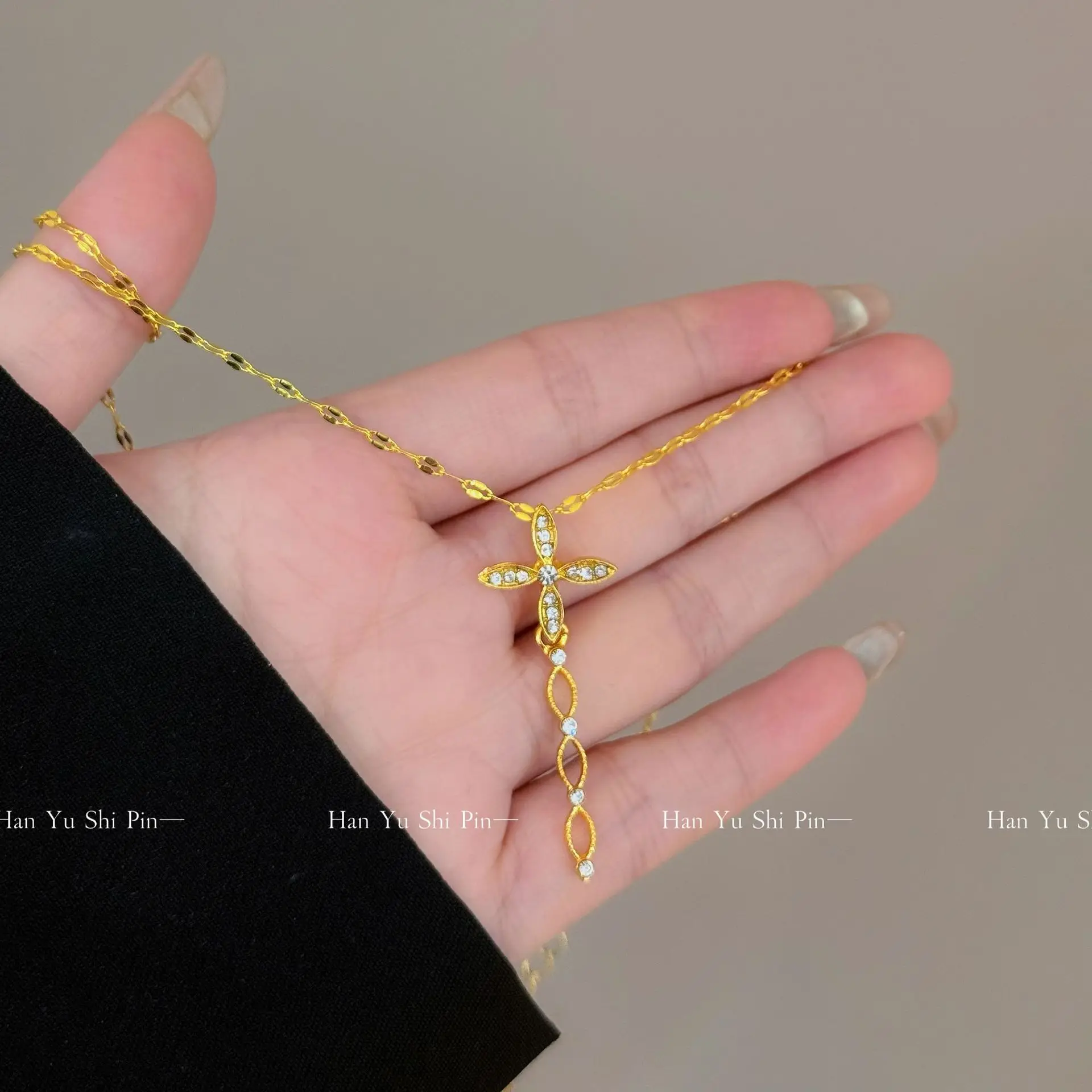 قلادة بوصلة الشمس مع قلادة صليب ونجمة سلسلة طبقات أنيقة مجوهرات بوهيمية قابلة للتكديس #4