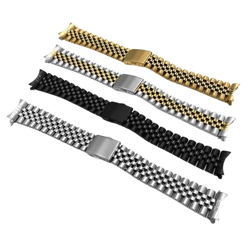 Bracciale con cinturino per orologio con estremità curva nera argento vintage 18mm 19mm 20mm 21mm 22mm in acciaio inossidabile Gold Jubilee