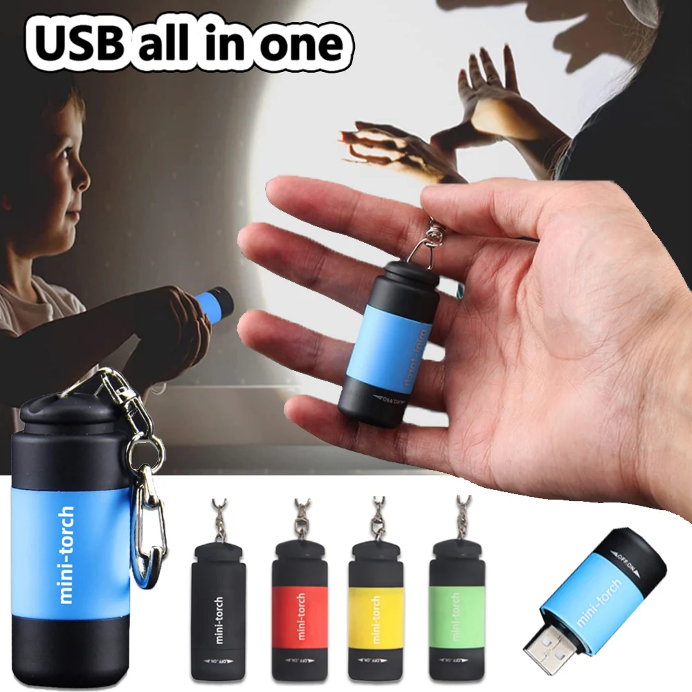 

Mini Keychain Pocket Torch USB Rechargeable LED Light Flashlight Lamp Waterproof Keychain Light Outdoor Hiking Camping Lighting