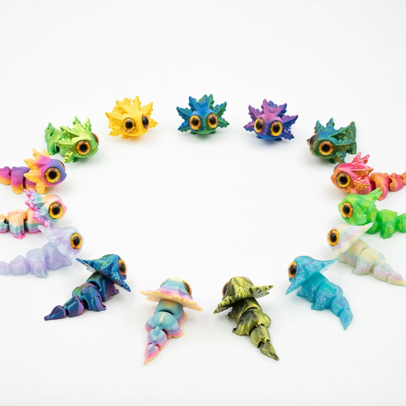 3D Gedrukt Regenboog Salamander Figuren Dier Speelgoed Met Ogen Multi-Joint Beweegbare Fidget Speelgoed Woonaccessoires Bureau Decor Kids gift