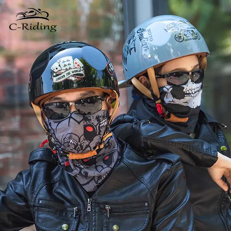 

Adult Open Face Summer Retro Motorcycle Vintage Half Helmet Baseball Cap Helmets with Sun Visor Quick Release Strap