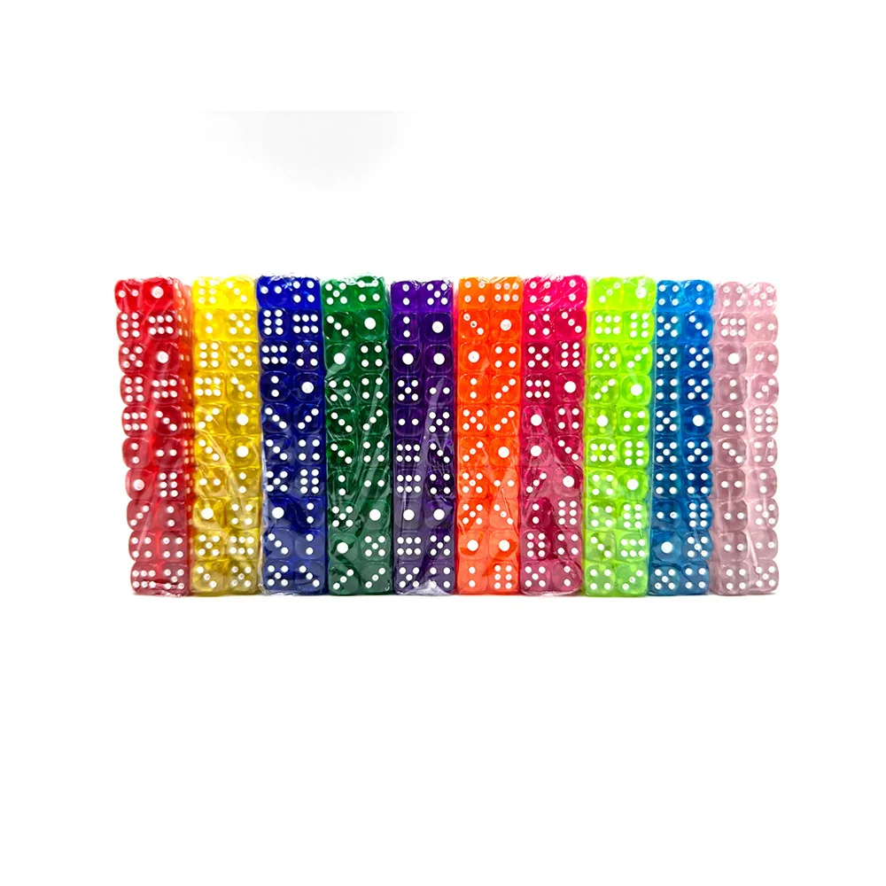 

20Pieces/Lot 10mm Transparent Acrylic 6 Sided D6 Point Mini Dice For Club/Party/Family Games 10 Colors Clear Round angle Dice