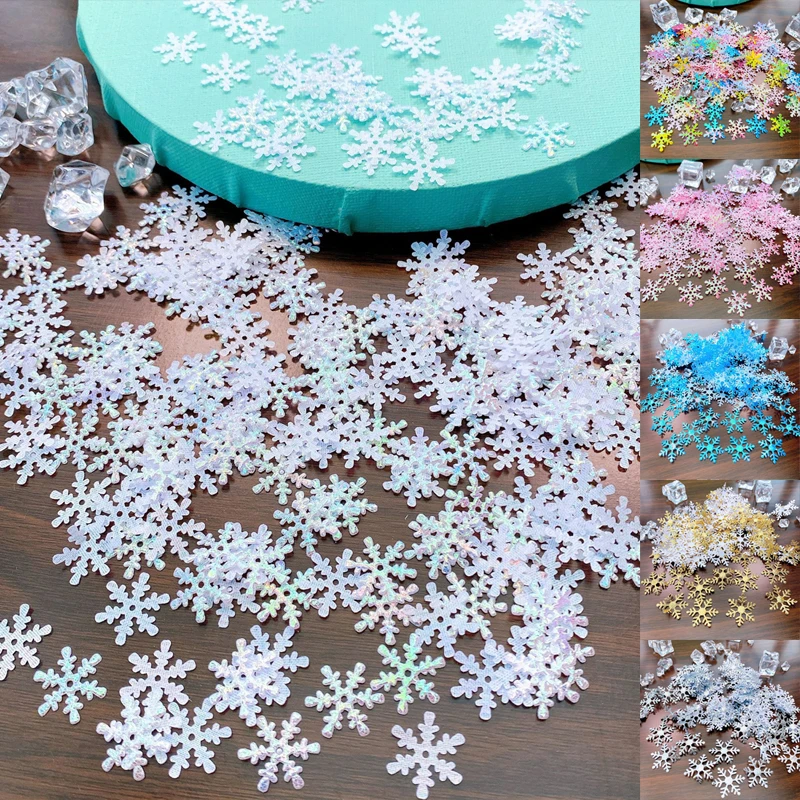 200/300pcs 1.5/2/3cm Christmas Snowflakes Confetti Xmas Tree Ornaments Christmas Decoration For Home Winter Party Decor Supplies