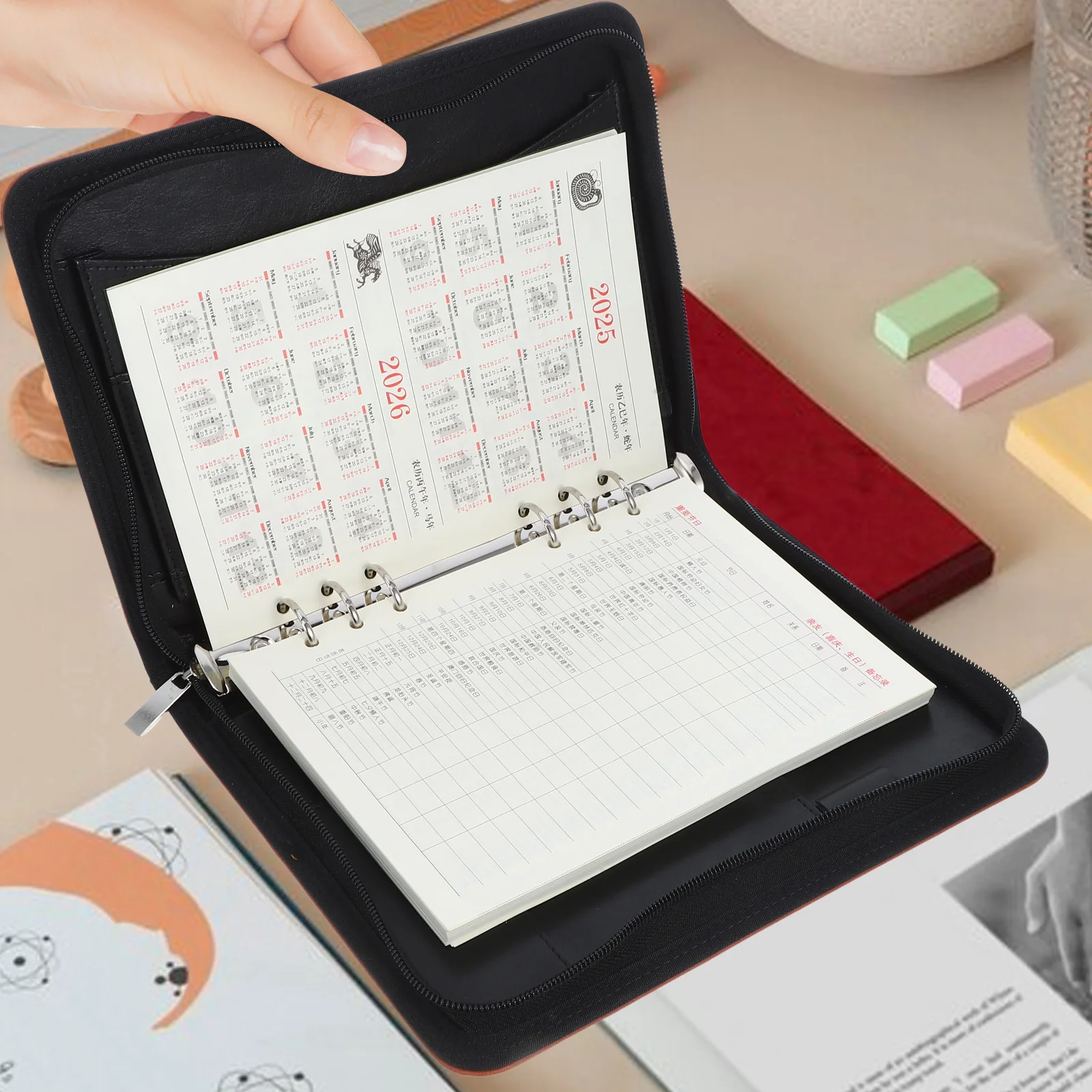 

Zipper Portfolio Binder Bag Pu Document Organizer Large Capacity Notebook Holder Check Pouch School Work Business Binder