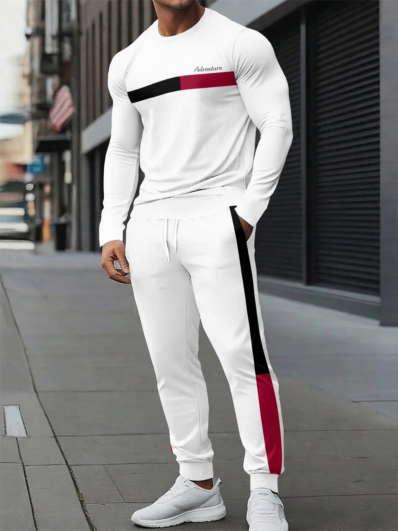 

New Spring And Autumn Men's Long Sleeve T-shirt And Long Pants Set Daily Street Men's Fashion Long Sleeve T-shirt
