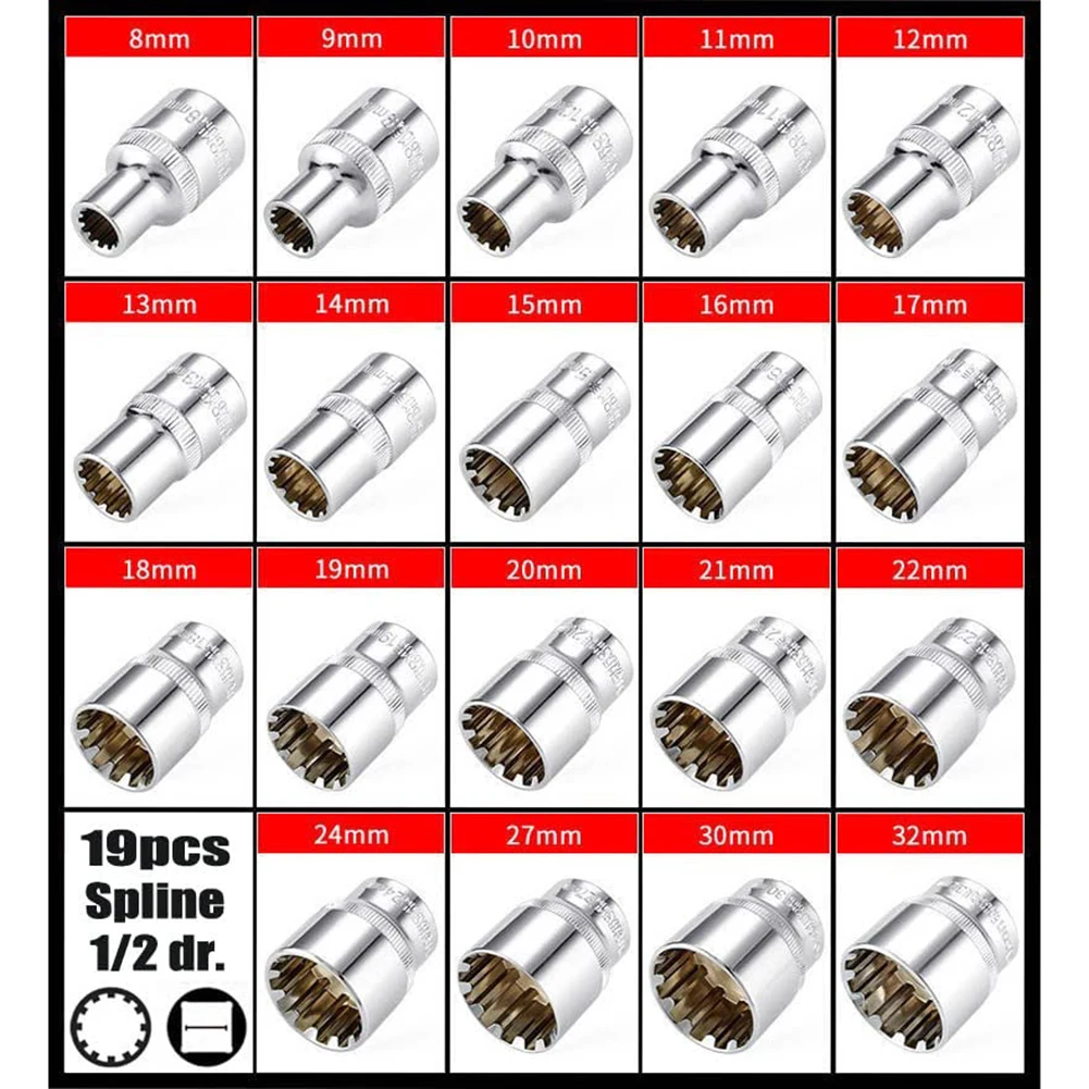 19pcs Spline Socket Set 1/2\