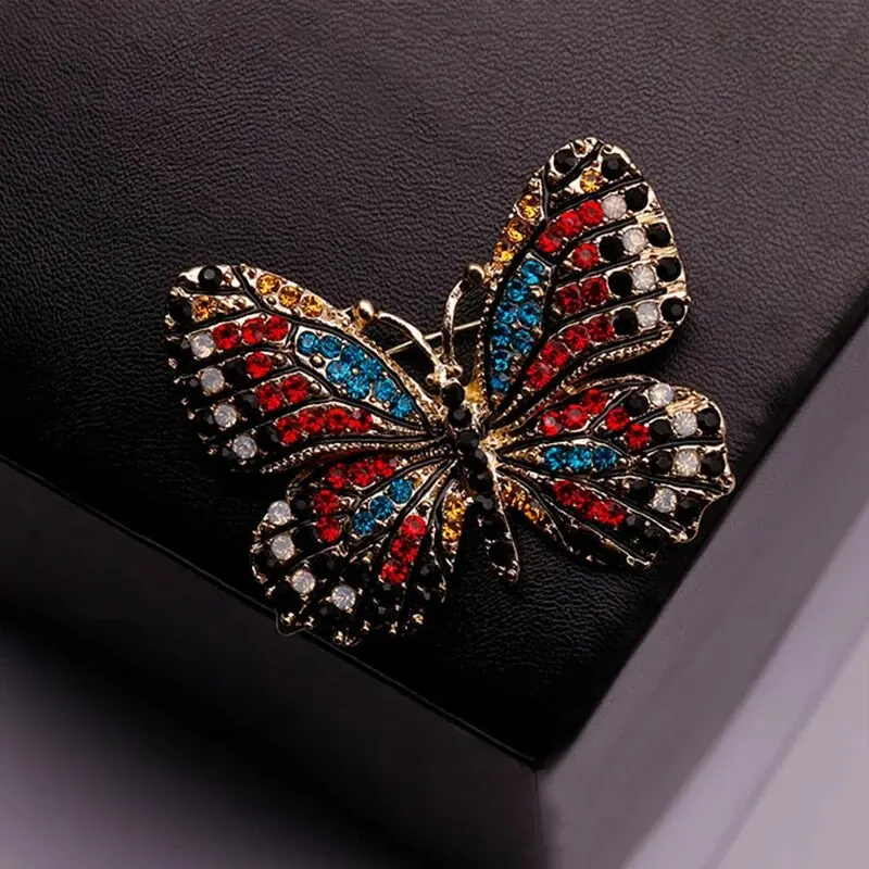 Trendy Multicolour Alloy Butterfly Brooches For Women Metal Crystal Insect Brooch Party Birthday Winter Jewelry