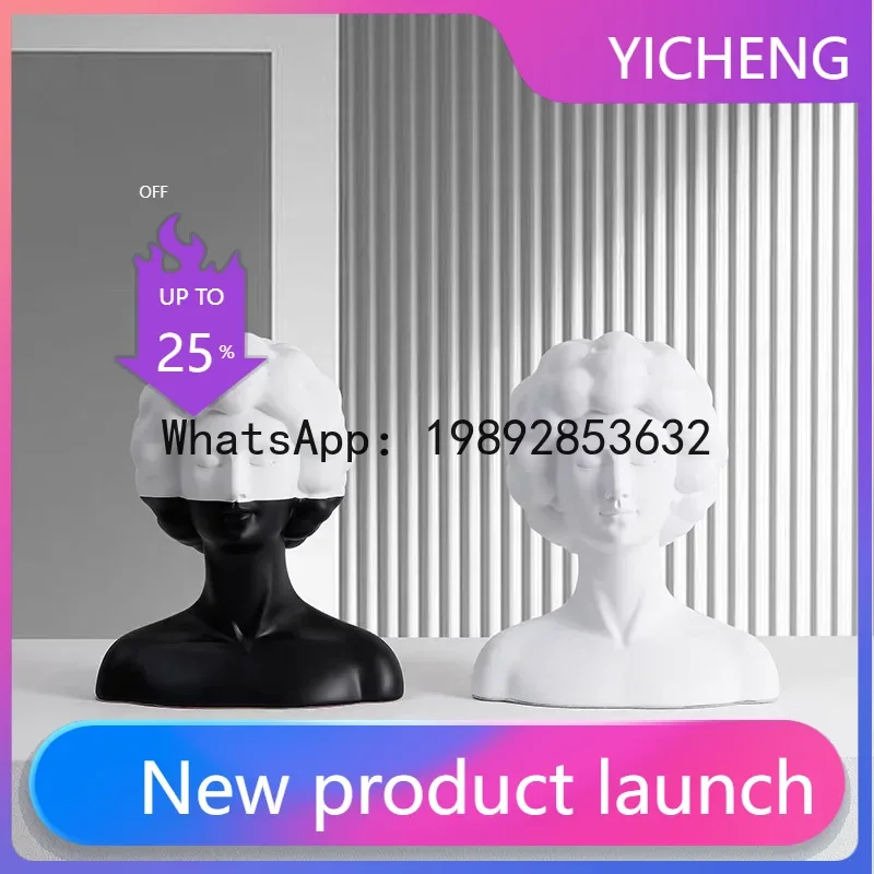 

Resin Handicraft Artificial Figure Sculpture Black and White Figurines Abstract Portrait Home Decoration Accessories