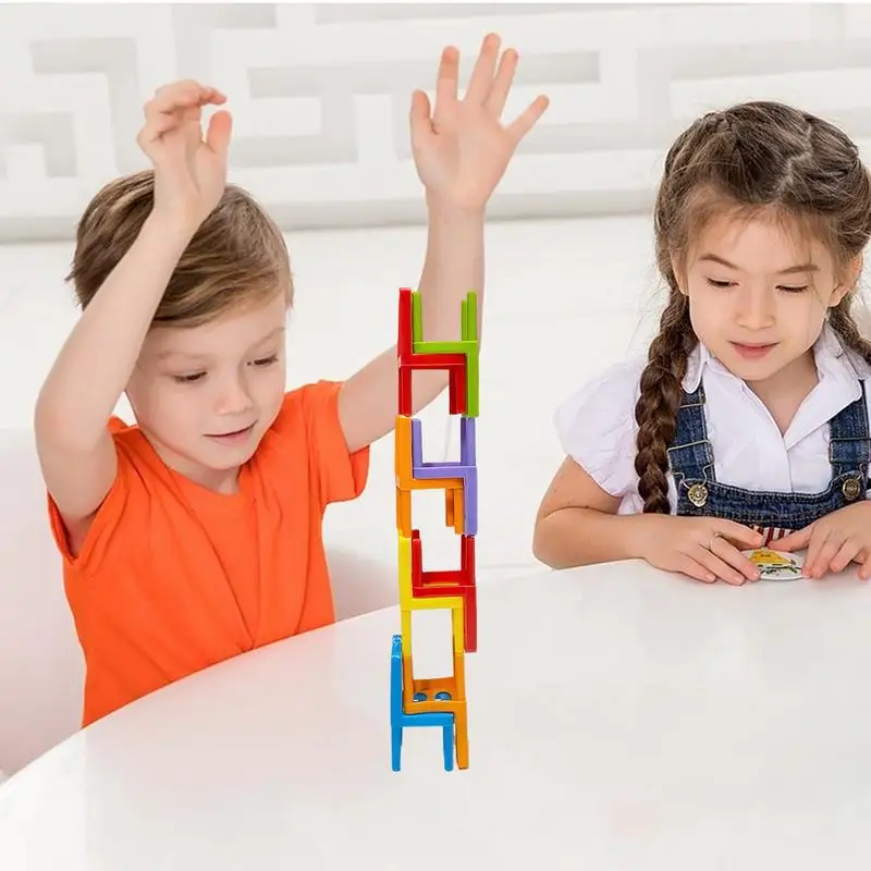 ซ้อนเก้าอี้เกมสําหรับเด็ก 24PCS การศึกษาที่มีสีสันเก้าอี้ Stacking Tower เกมเด็ก Interactive ตลก Balancing ของเล่น