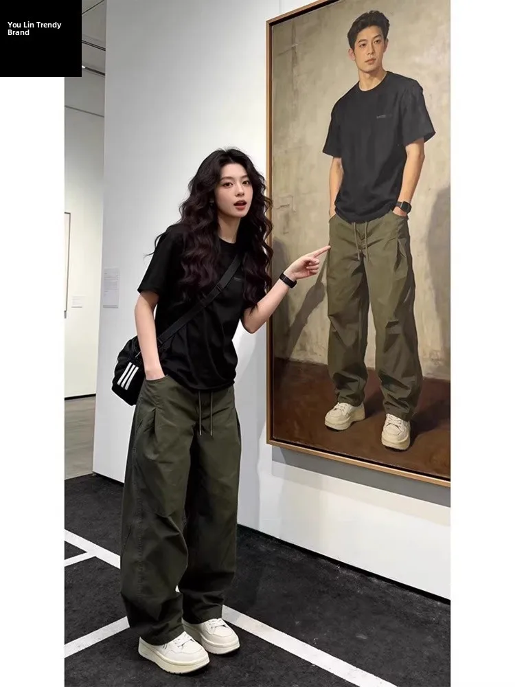 

Мужские повседневные свободные брюки прямого кроя в американском стиле, весенние, в стиле милитари, цветные, с эффектом потертости, повседневные свободные длинные брюки