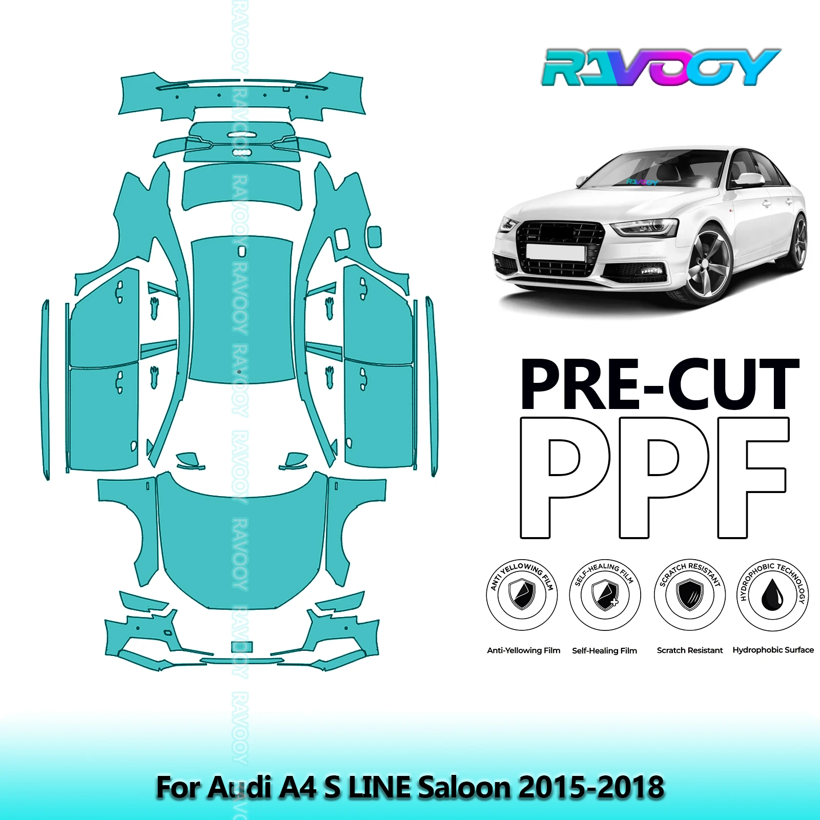 

8.5Mil Precut Clear Bra Full Vehicle PPF Paint Protection Film For Audi A4 S-Line Saloon 2015-2018