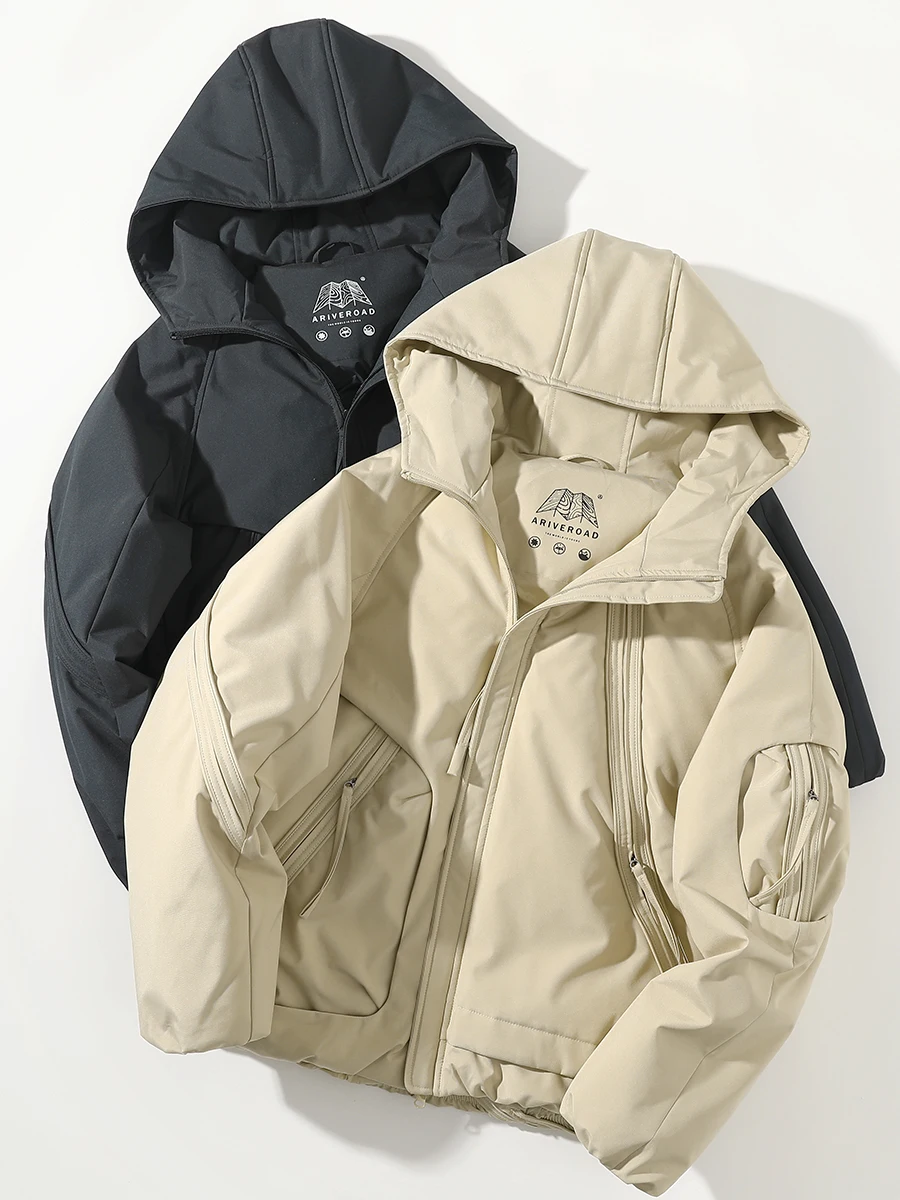 

High Quality 90 White Duck down Hooded Jacket Men's Winter Outdoor Functional Style Bread Coat Couples Short Version Polyeste...