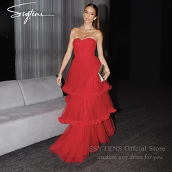 Luxury Red Tiered Tulle Prom Dresses Woman Sweetheart Brithday Party Dresses Graceful Long Wedding Banquet Gowns Bespoke Gala