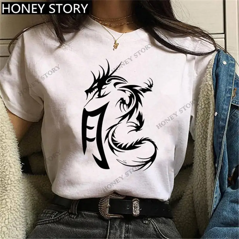 T-Shirt Imprimé Dragon Hip Hop pour Femme, Streetwear Peint, Ulzzang Harajuku, Estival