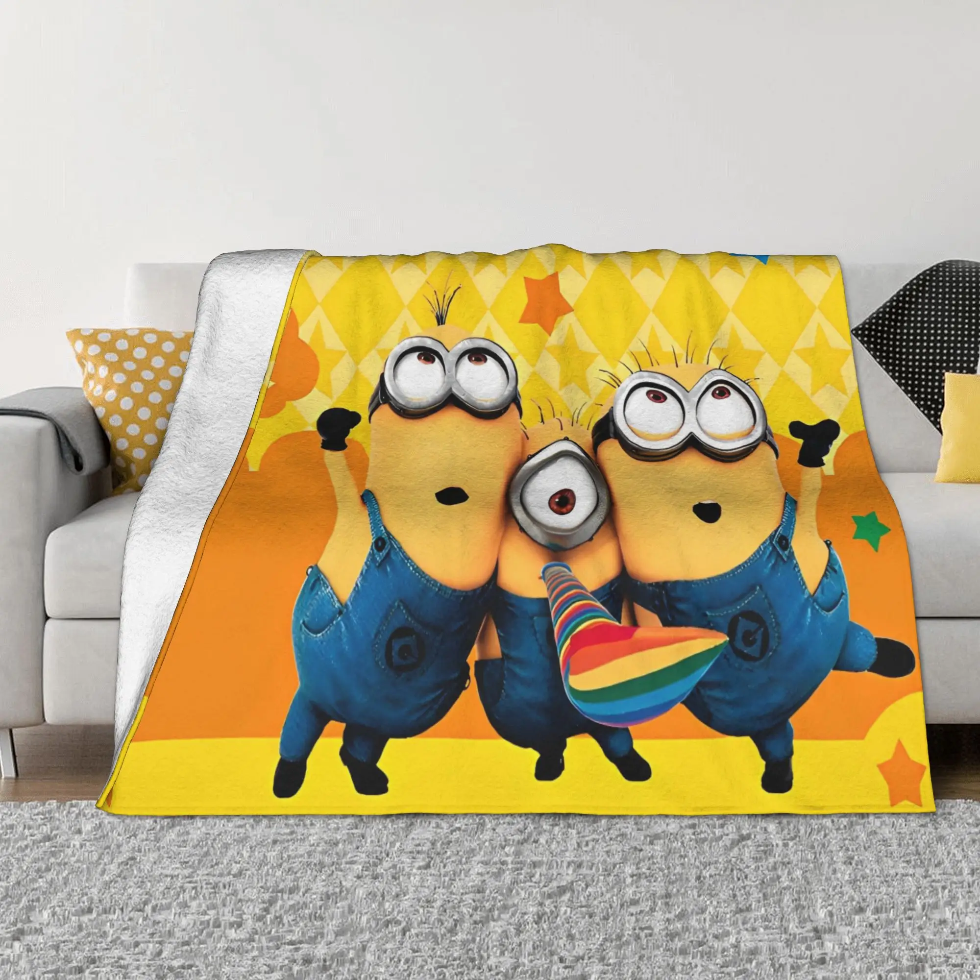 Minions Flannel Blanket Cartoon Comedy  Funny Throw Blanket for Home Hotel Sofa  150*125cm Plush Thin Quilt