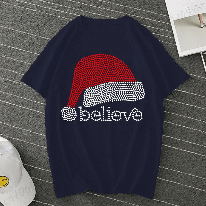 السنة الجديدة 2026 الرجال مضحك قميص عيد الميلاد قبعة مطبوعة رجل إمرأة تي شيرت الرجال تي شيرت سانتا ، صدق ، السنة الجديدة 2026 الملابس #3