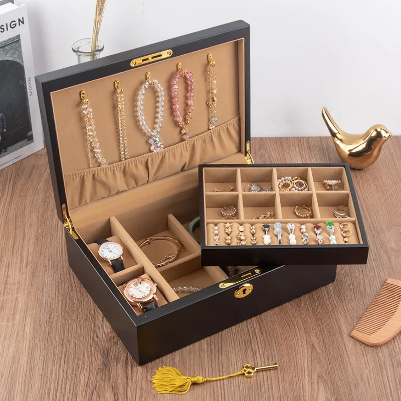 Wood Jewelry Box for Women Necklace Earrings Display Case Rings Jewelry Boxes Stands Bracelet Storage Organizer