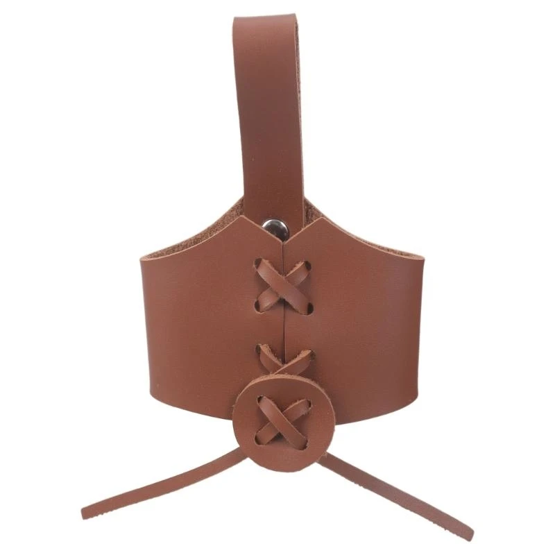 

652F Brown PU Leather Drinking Horn Sleeve Holsters Adjustable Strap Cup Holder Tankard Hanger Elegant Tactic Mug Cover