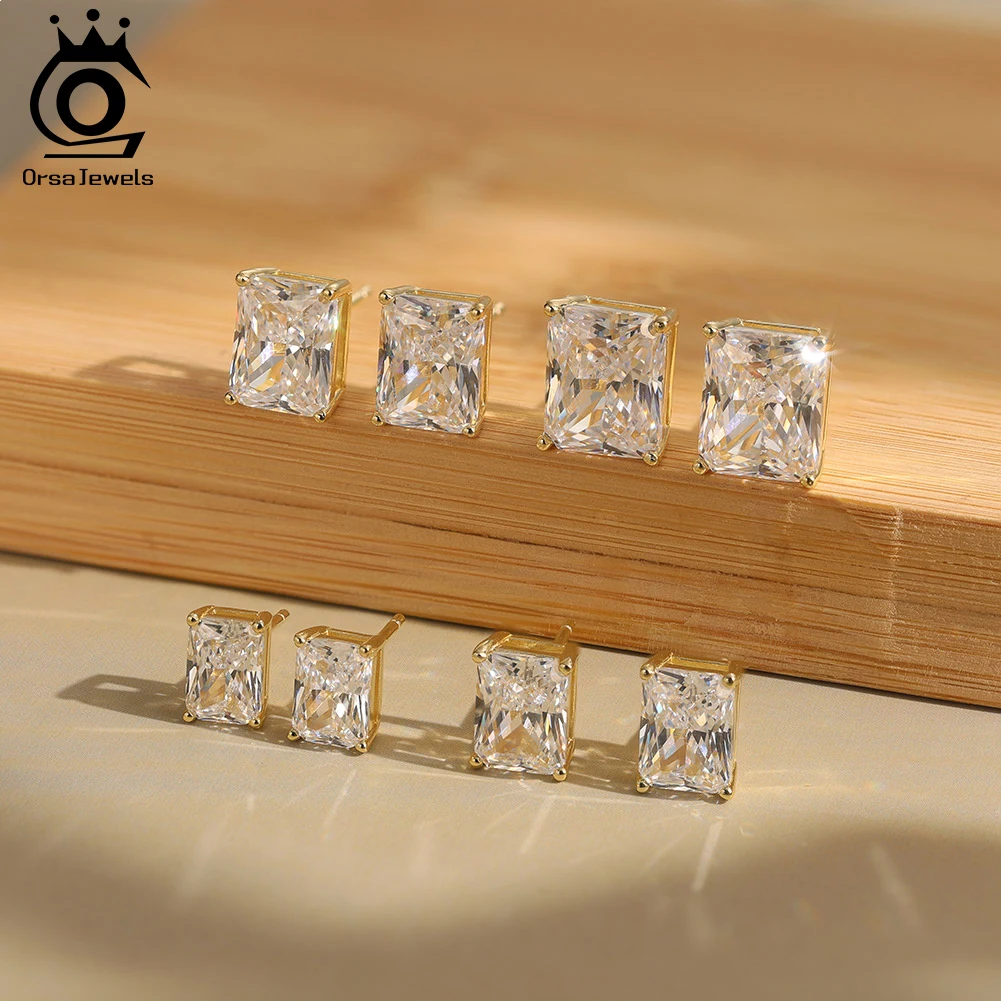 

ORSA JEWELS D Color Radiant Cut Moissanite Diamand Exquisite 925 Silver Stud Earrings for Women Shiny Earrings Jewelry SMOE06