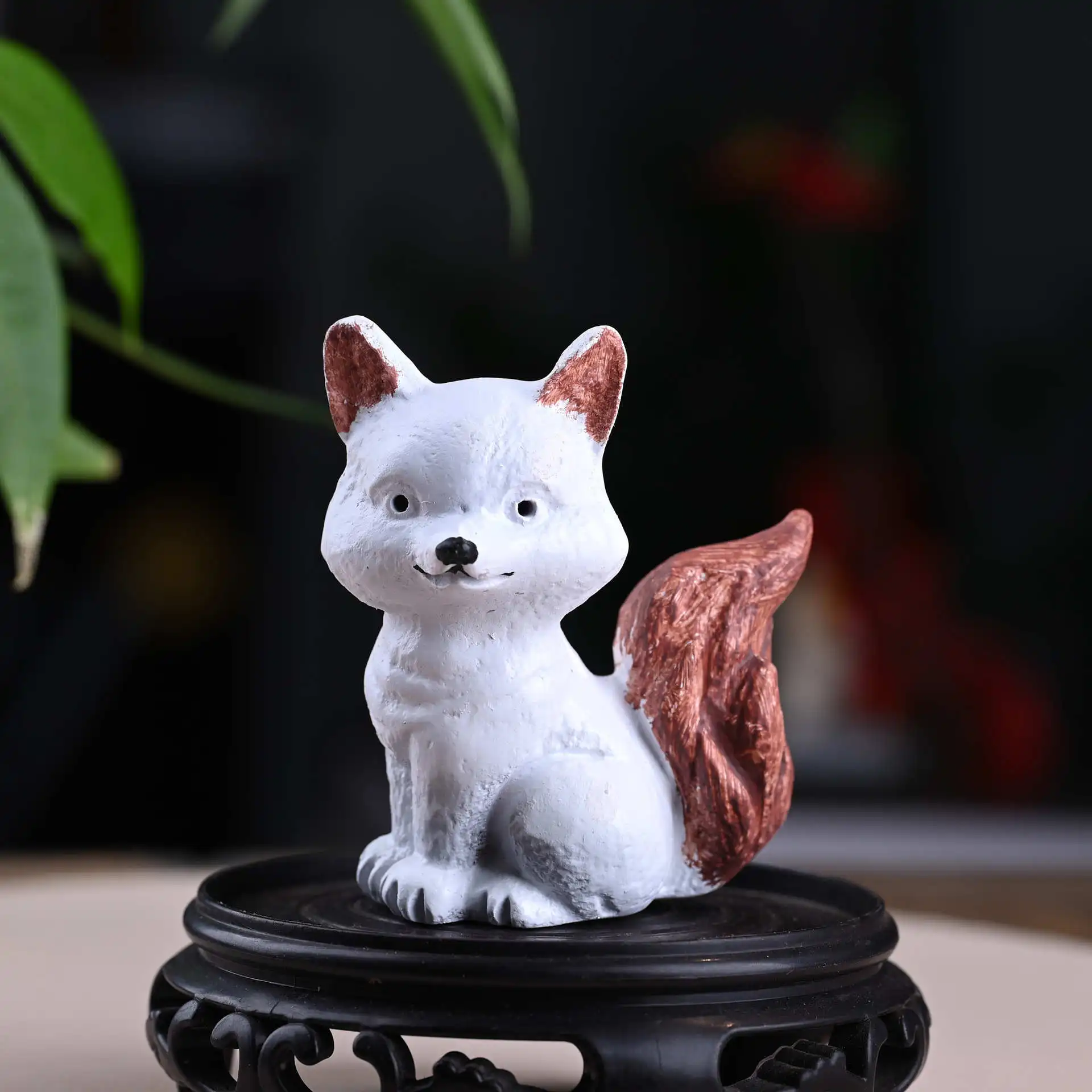 Wood Painted Fox Figurine Cute Creative Desktop Decor Cat Animal Craft Home Office Tabletop Ornament Souvenir Gift