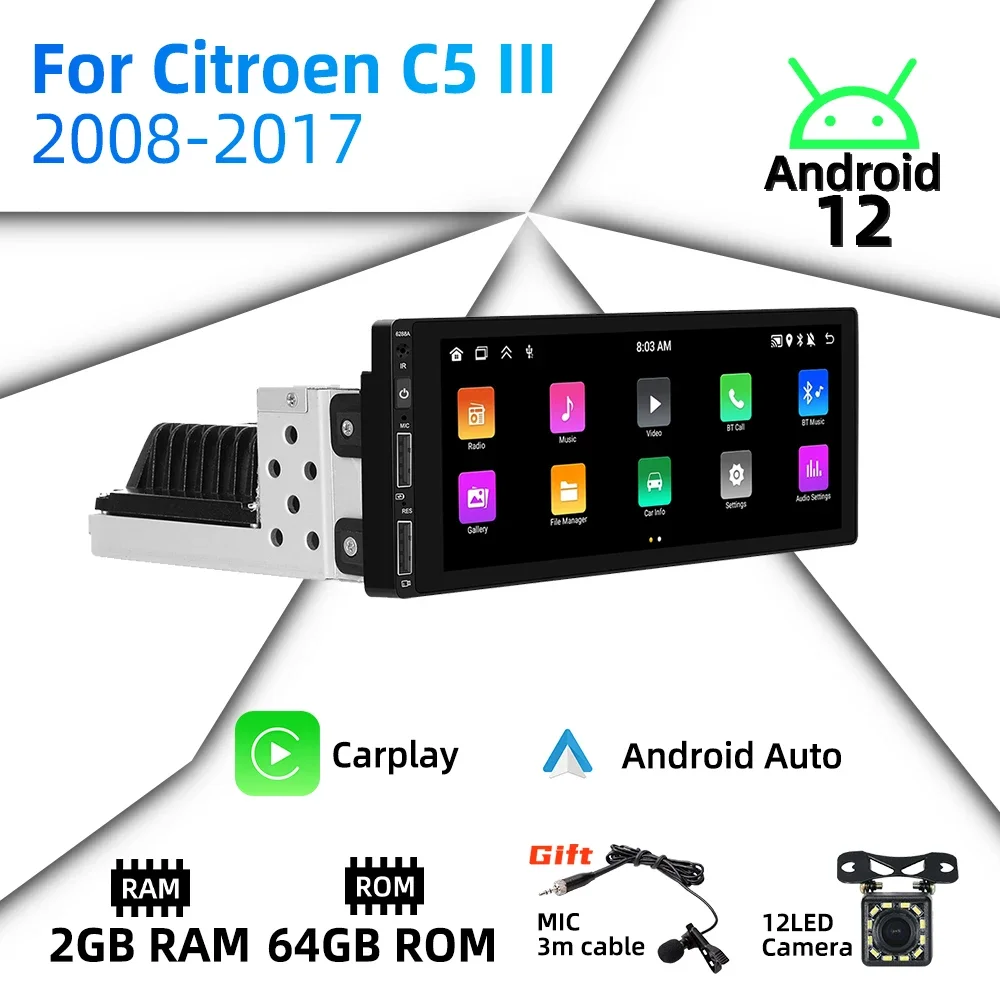 

Радио Android для Citroen C5 III 2008-2017 Автомобильный мультимедийный Android Auto Стерео 1Din 6,86 "Головное устройство Carplay Авторадио GPS BT WIFI