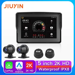 Jiuyin Motorcycle Navigation Gps 2K Hd Bluetooth Wireless Carplay Android Auto Ipx67 Waterof Screen Dual Video Recording