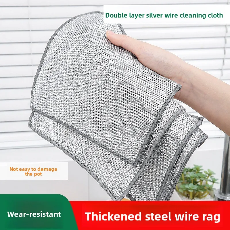 

50pcs Magic Dishcloth Silver Wire Cleaning Kitchen Cloth Thickened Microfiber Wash Towel Built-in Sponge Steel Wire Ball Rag