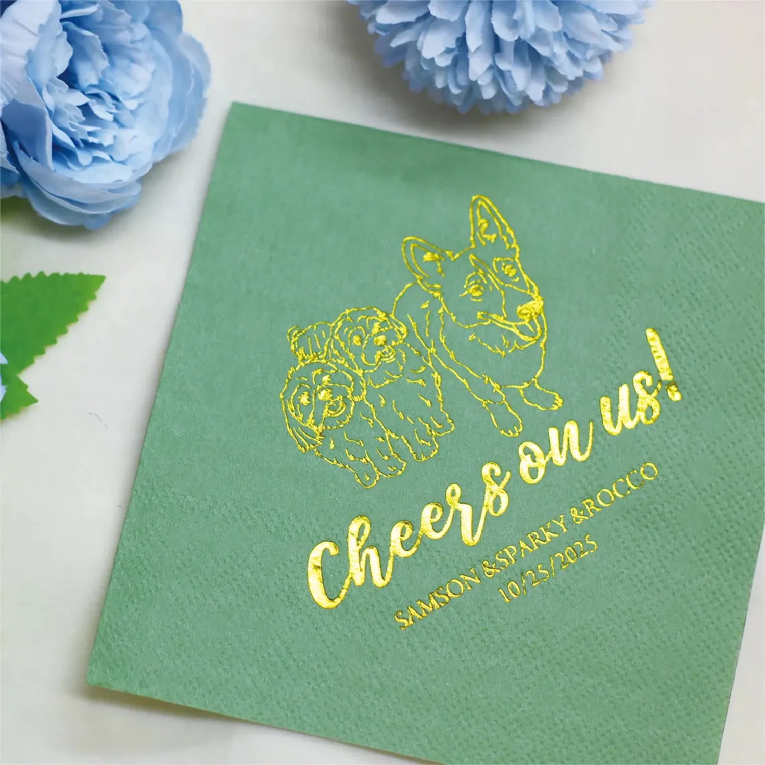

50 PCS Gold Foil Pet Cocktail Napkins, Custom Dog Wedding Napkins, Dog Illustration, Cat Napkins, Pet Napkins， Beverage Napkins,