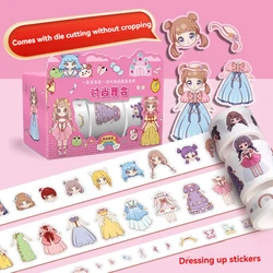 1box Cute Princess Dress Up Sticker Girl Cartoon Washi Tape Set Cute Children's Handbook Character Clothes Decoration Sticker