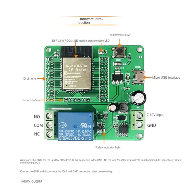 A45F-One Channel Relay ESP32-WROOM Development Board Single Relay Module DC 7-60V Power Supply For Home Appliance Accessories
