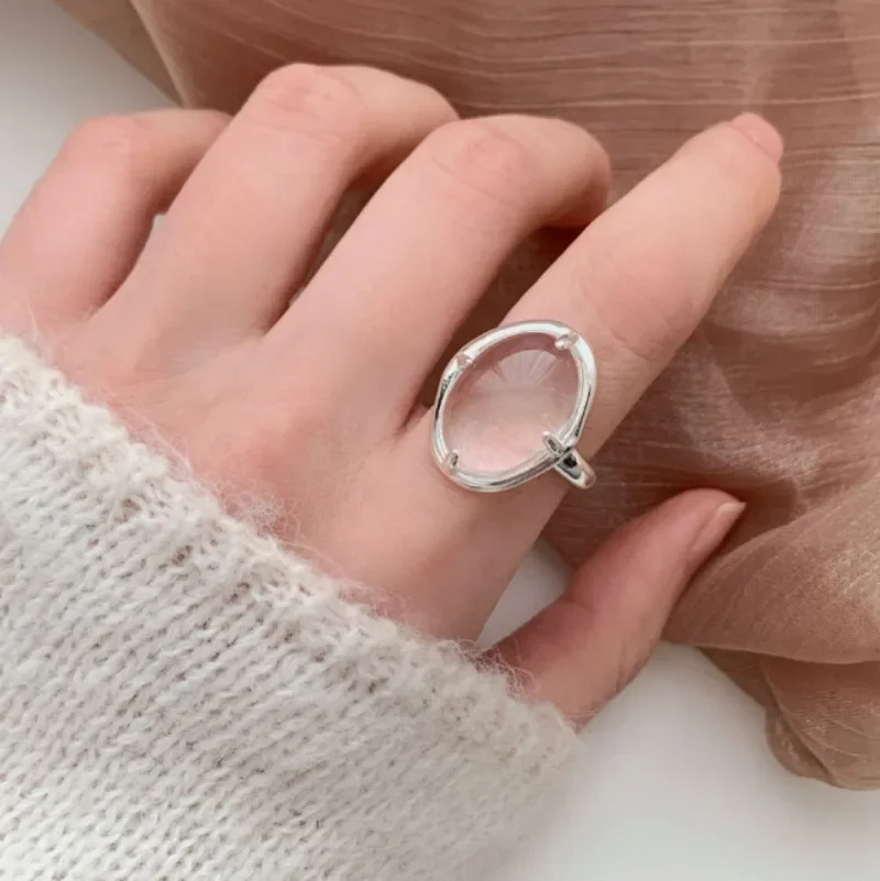 خواتم مفتوحة كريستال شفافة هندسية للنساء 2026 خاتم كريستال على الموضة الكورية الجديدة إكسسوارات مجوهرات جديدة حفلة هدية #3