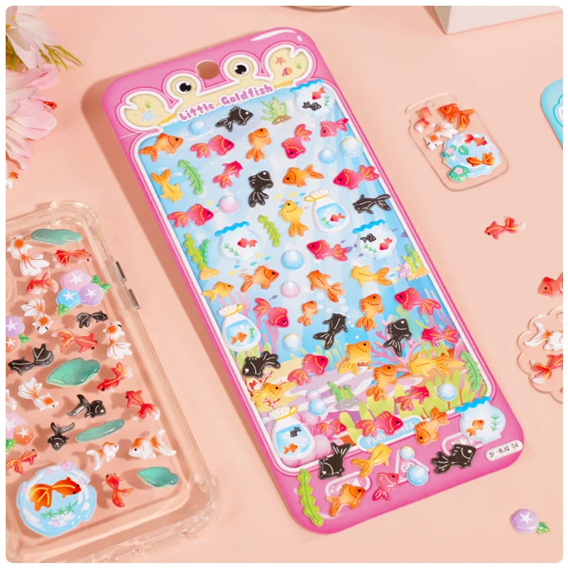 20 шт./лот Kawaii мультфильм маленькая золотая рыбка 3D пышная наклейка канцелярские принадлежности Diy чехол для мобильного телефона украшение наклейка милая девушка подарок