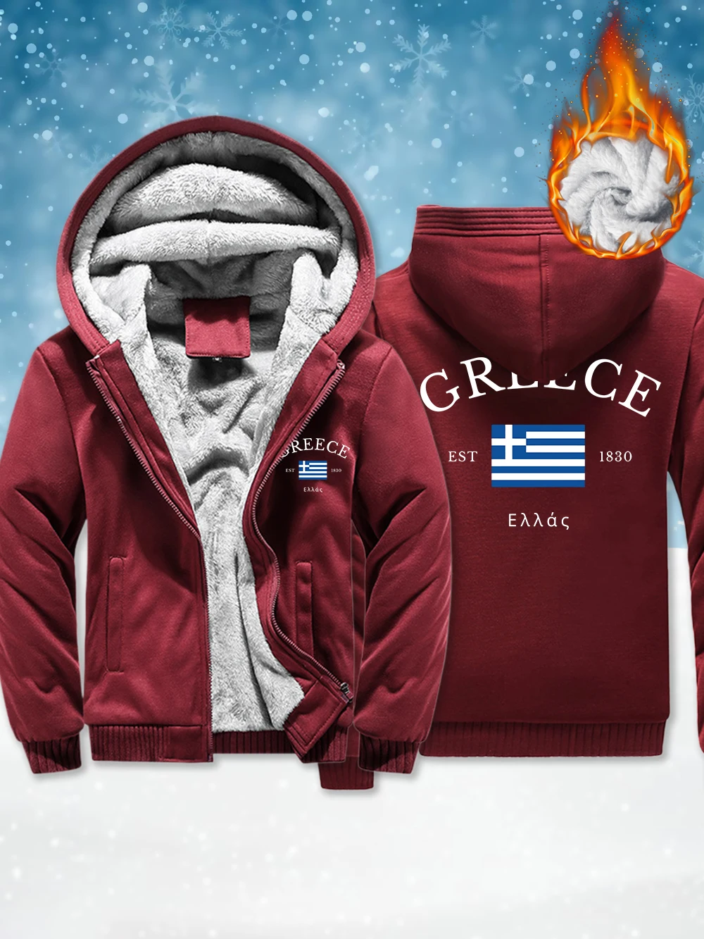 Grecia Est 1830 abrigos con cremallera para hombre con estampado de letras chaquetas gruesas cálidas de lana de invierno ropa de abrigo térmica a prueba de viento para hombre