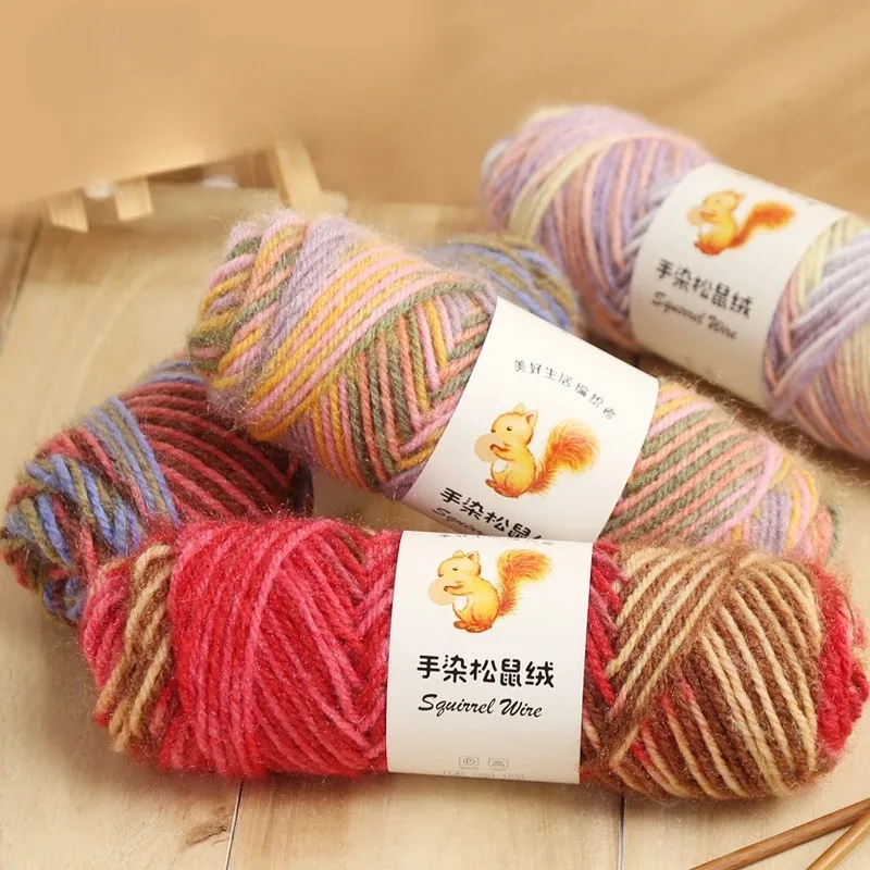 

75g Hand Dyed Squirrel Velvet Yarn, Medium Coarse Rainbow Knitted Yarn, DIY Woven Hats, Scarves, Sweaters, Gloves,Crochet Thread