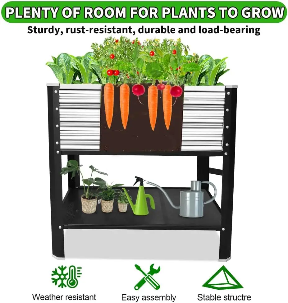 Elevated Metal Raised Garden Bed for Outdoor - Silver, Small, Big Flower Plant Pot