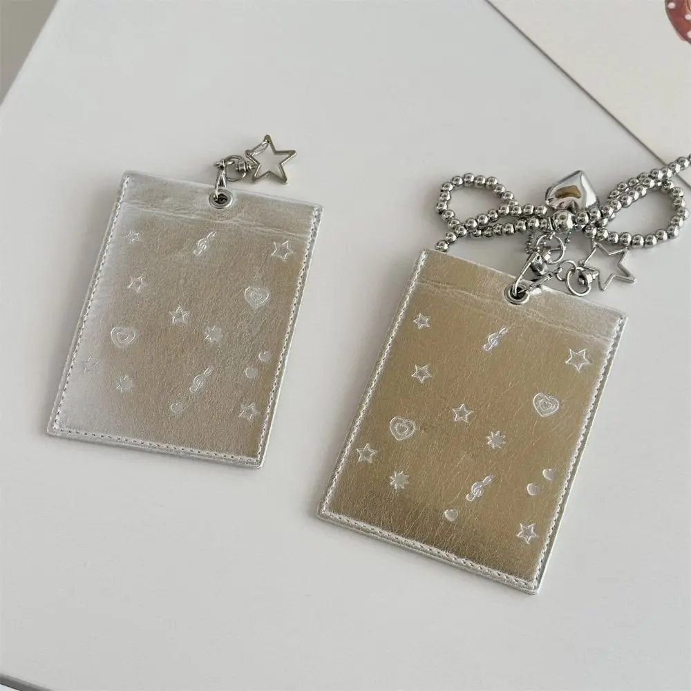 INS Style Multifunction Kpop Photocard Holder Silver PVC Photocard Case Cute with Keychain Idol Photos Protective Cover Girls