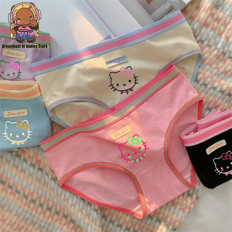 Hello Kitty Cotton Briefs Women Cartoon Anime Sweet Cute Panties Colorful Underwear Sexy Soft Lingerie Female Underpants Kawaii